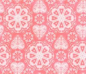 Foto op Canvas Pink Valentine Day Shibori seamless pattern, hearts and flowers background, illustration © ringele