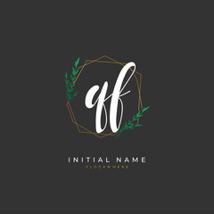 Handwritten initial letter Q F QF for identity and logo. Vector logo template with handwriting and signature style.