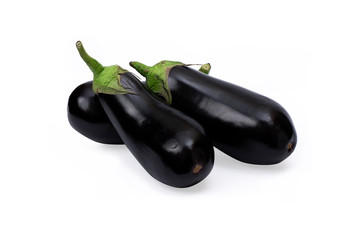 Close up of eggplant, isolated on white. Three Eggplants isolated on white background with clipping path.