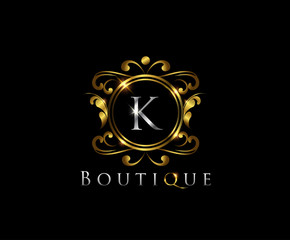 Golden K Luxury Logo Icon, Classy K Badge Letter Logo Design.