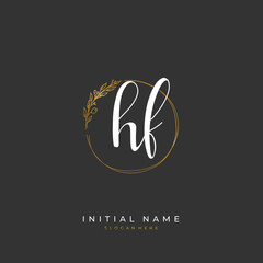 Handwritten initial letter H F HF for identity and logo. Vector logo template with handwriting and signature style.
