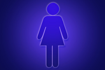 Símbolo de una mujer sobre fondo azul.