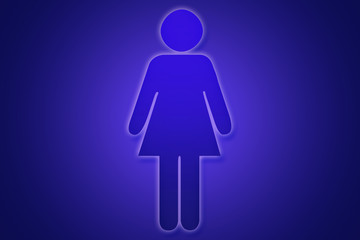 Símbolo de una mujer sobre fondo azul.