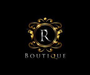 Golden R Luxury Logo Icon, Classy R Badge Letter Logo Design.