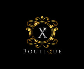 Golden X Luxury Logo Icon, Classy X Badge Letter Logo Design.