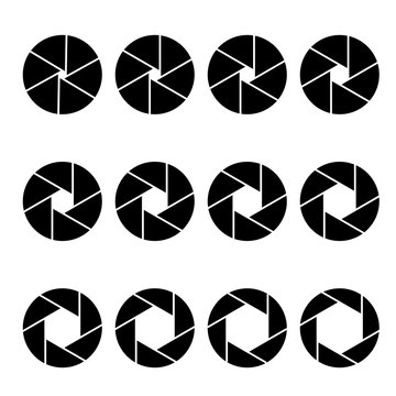 Camera lens diaphragm icon set. Camera shutter symbols, Vector illustration