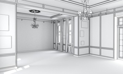 empty pavilion, interior visualization, 3D illustration