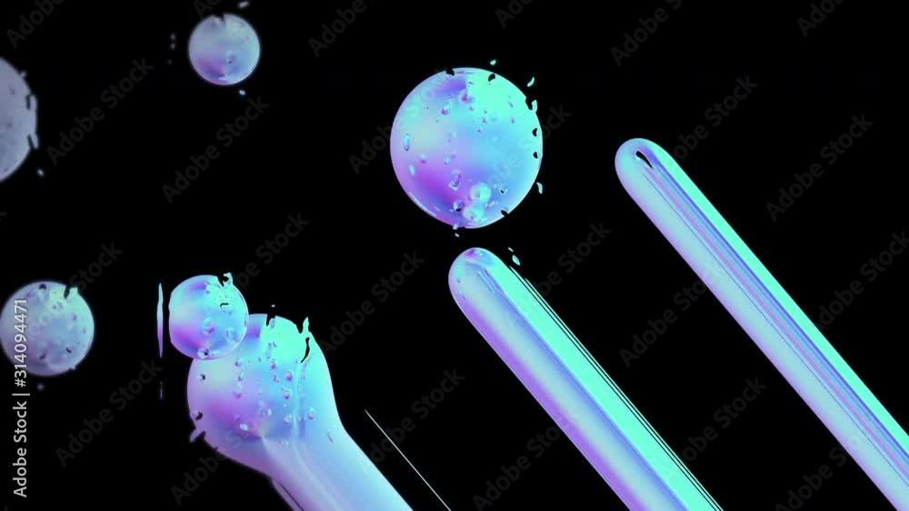 Poster Abstract 3d geometric art with fluid floating liquid blobs, soap bubbles. motion graphic with rain drops and scrape effect.