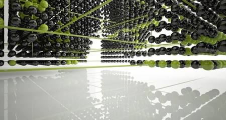 Abstract white and colored gradient  interior multilevel public space from array spheres with window. 3D illustration and rendering.