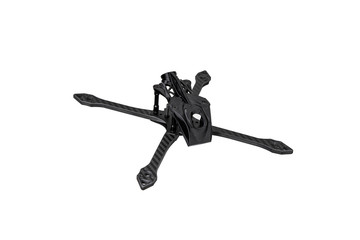 Modern FPV drone on a white background. Four-engine aircraft on the radio control. Drone for racing, filming and entertainment.