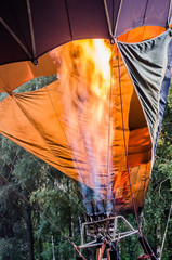 Burning flame from a hot air balloon
