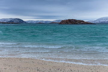 beautiful view over sand beach. Sommaroy, Norway . Polar night. long shutter speed