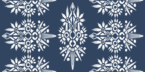 Fototapeta na wymiar Old style ikat color etnical tribal hand - drawn pattern navajo motif for packing, wallpaper, batik
