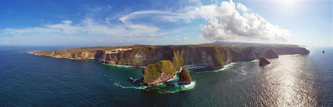 Aerial panorama from Klingking beach on Nusa Penida Bali Indonesia