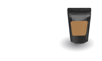 Blank black packaging aluminum foil zipper pouch with clear window on white background for product design mock-up