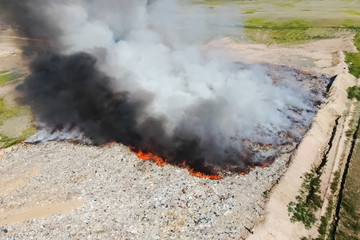 Burning trash. fire at the landfill. Burning garbage.