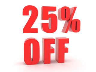 3D Red text saying 25 percent off