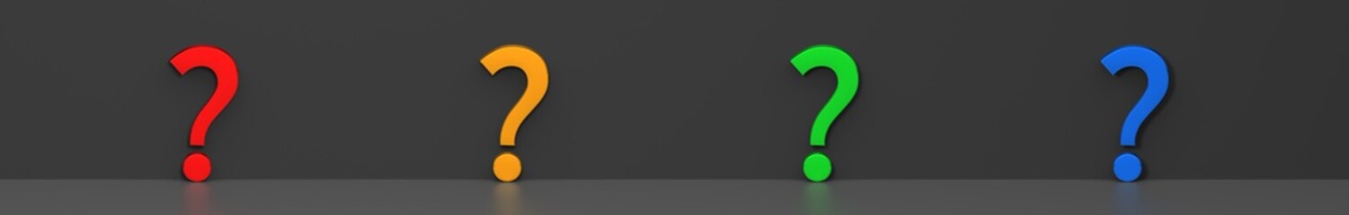 question marks red yellow gold green blue interrogation points asking sign punctuation mark 3d rendering