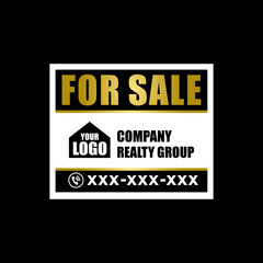 Real Estate Yard Sign Board for Sale Sign in gold color