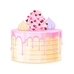 Colorful birthday cake decorated with cream vector illustration.