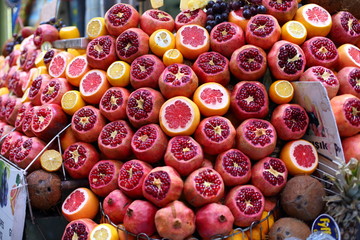 fresh fruit oranges and pomegranates at the Bazaar in Istanbul.