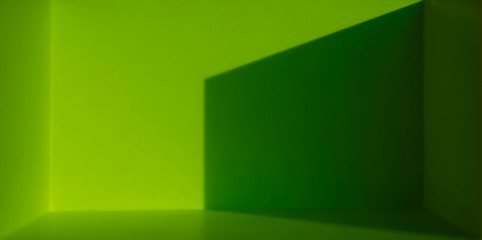 Fototapeta na wymiar Refraction of light and shadow, green, fresh inside the building of architecture