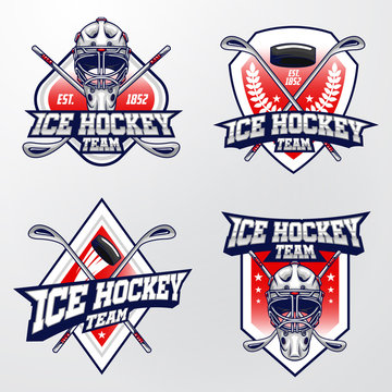 stock vector modern ice hockey emblem set. sports logo illustration