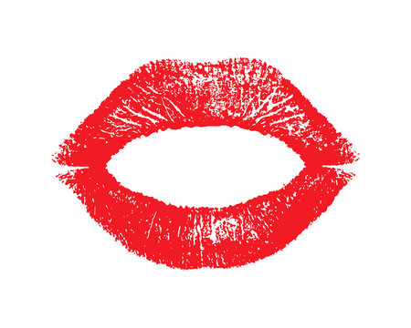 Lipstick kiss. Women lips. Lips traces isolated on white background. Print red kiss. Fashion makeup. Texture mouth. Imprint real female lips. Beauty pomade kisses. Romantic design love. Vector  
