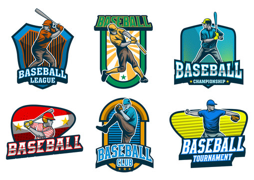 stock vector baseball player emblem set. sports logo illustration