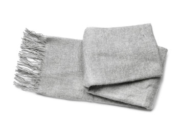 Grey scarf isolated on white, top view
