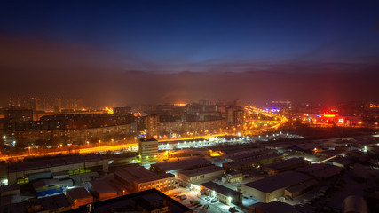 Fototapeta na wymiar panorama of morning Yekaterinburg in winter, Russia Ural