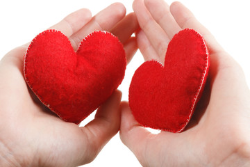 Obraz premium Close up hands with heart shape, care and love concept isolated white
