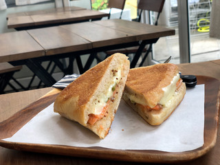 Piece of sandwich ham cheese