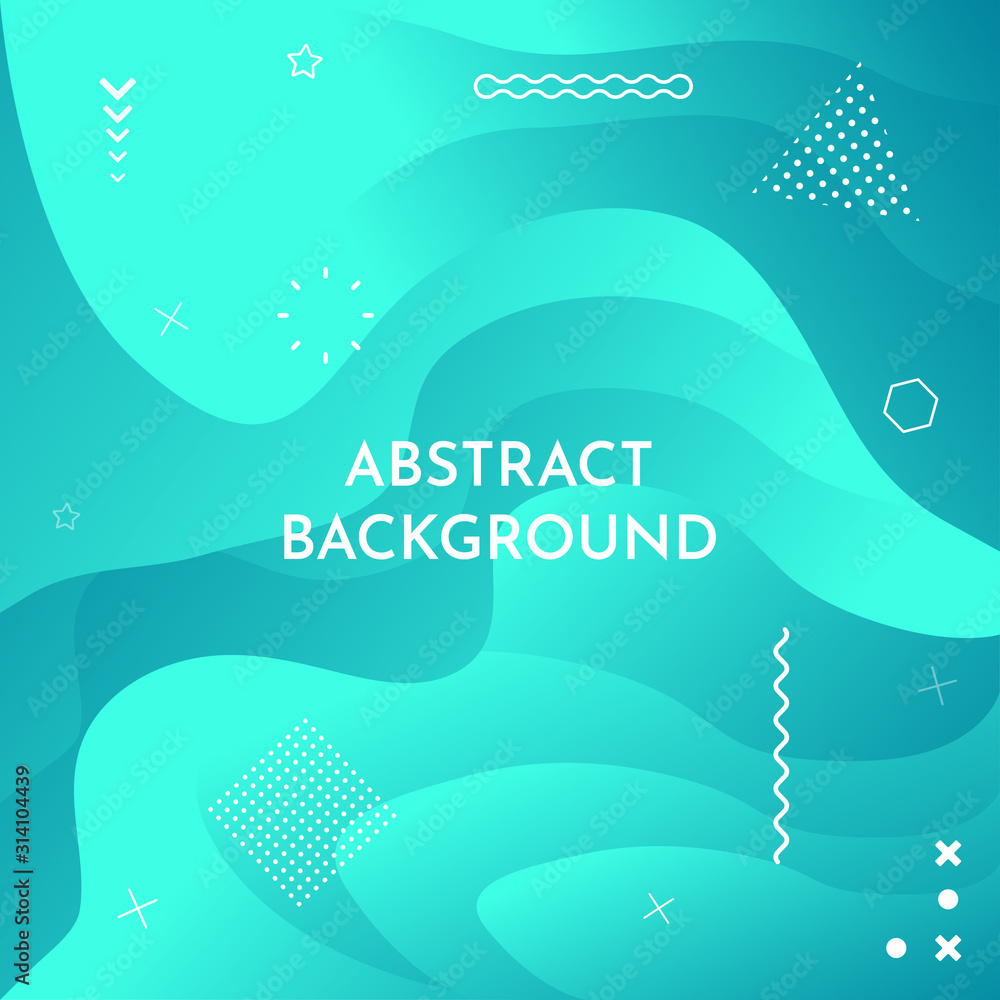 Poster turquoise color gradient flat background. memphis pattern design backdrop. fluid and liquid concept.