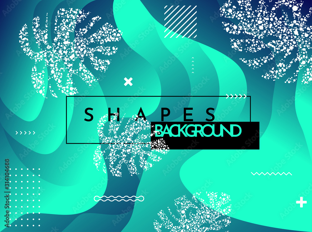 Poster turquoise color gradient flat background. memphis pattern design backdrop. fluid and liquid concept.