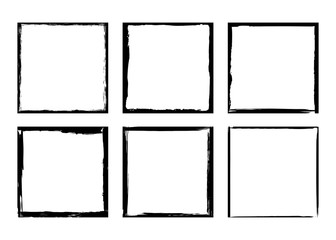 Vector illustration. Set of frames in grunge style. Dirty frame with a splash of black paint. Transparent background. Design elements for banner, poster, flyer, invitation, card, social networks.