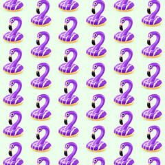 Modern colorful pattern made of exclusive design of donut and flamingo inside, modern background. Alternative view, new look, conceptual inspiring wallpaper for your advertising. Creative art.