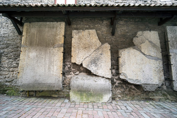 Ancient cemetery slabs of old Tallinn