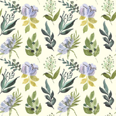 Purple vintage floral watercolor seamless pattern