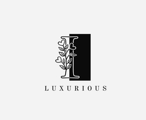 I Letter Luxury Vintage Logo. Minimalist I With Classy Leaves Shape design perfect for fashion, Jewelry, Beauty Salon, Cosmetics, Spa, Hotel and Restaurant Logo. 