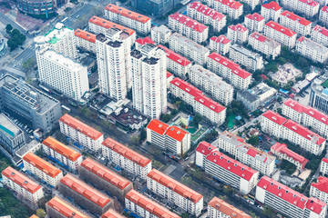 Aerial view of Shanghai city district in the morning. China.