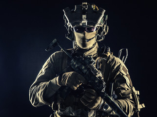 Elite commando fighter, private military company mercenary, special operations serviceman, security...
