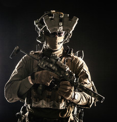 Elite commando fighter, private military company mercenary, special operations serviceman, security...