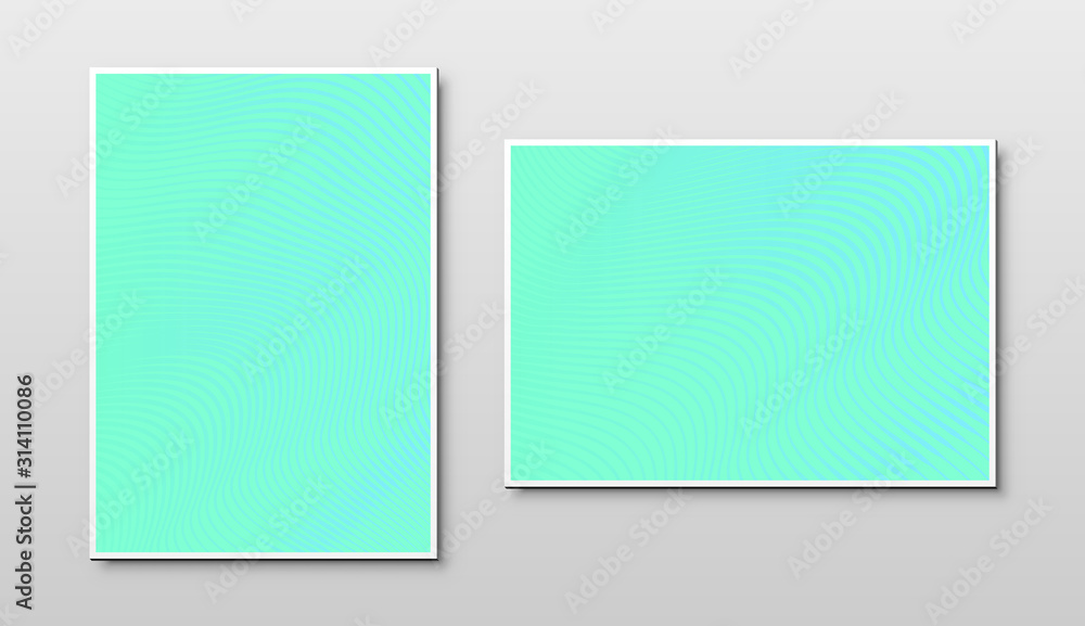 Poster aqua menthe green color plates with color trend of 2020 and light texture on abstract background