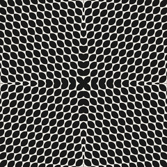 Vector geometric seamless pattern with curved shapes, diagonal grid, mesh, lattice. Abstract monochrome texture. Simple modern black & white background. Repeat design for decoration, digital, covers