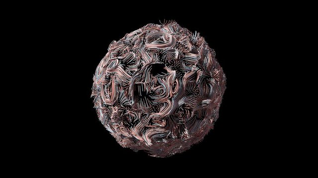 reveal of sphere by a lot of lines. abstract motion of large number of curved blue and red color lines. digital backdrop element for video design with alpha channel. 4k resolution.