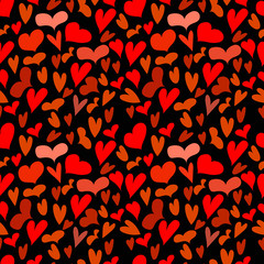 Seamless background with hearts on black background. Vector illustration. Valentine's day background. February 14. Packaging for holiday gift