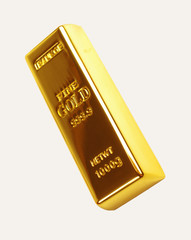 High grade gold bullion bar. Isolated on white.