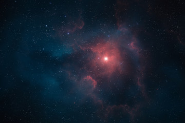 Deep space galaxy with red and blue nebula © pixel