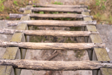 Going down the attic onto the old wooden stairs